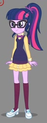 Size: 437x1130 | Tagged: safe, alternate version, artist:kora kosicka, sci-twi, twilight sparkle, equestria girls, friendship games, alternate costumes, clothes, crystal prep academy uniform, cute, glasses, ponytail, school uniform, shoes, skirt, smiling, socks