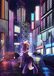 Size: 1600x2271 | Tagged: safe, artist:saxopi, pony, car, clothes, cyberpunk, solo