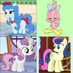 Size: 800x800 | Tagged: safe, bon bon, sweetie belle, sweetie drops, bird, pony, on your marks, slice of life (episode), crossover, sweetie (palace pets), sweetie pie (tiny toons), tiny toon adventures