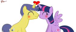 Size: 3204x1384 | Tagged: safe, alternate version, artist:xxkawailloverchanxx, edit, comet tail, twilight sparkle, twilight sparkle (alicorn), alicorn, blushing, cometlight, cutie mark, female, heart, male, shipping, simple background, straight, transparent background