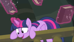Size: 1367x770 | Tagged: safe, screencap, twilight sparkle, twilight sparkle (alicorn), alicorn, better together, equestria girls, forgotten friendship, balcony, book, cropped, excited, glowing horn, levitation, magic, solo, telekinesis, wide eyes