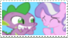 Size: 99x56 | Tagged: safe, artist:pony-stamps, diamond tiara, spike, dragon, earth pony, pony, cute, deviantart stamp, female, filly, male, picture for breezies, shipping, spiketiara, straight