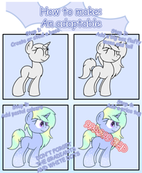 Size: 1280x1564 | Tagged: safe, artist:vaetan, oc, unicorn, adoptable, satire, solo, text, tutorial