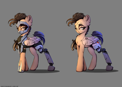 Size: 3500x2500 | Tagged: safe, artist:skitsroom, oc, oc only, pegasus, pony, amputee, clothes, female, looking at you, mare, offscreen character, prosthetic limb, prosthetics, simple background, solo, wings