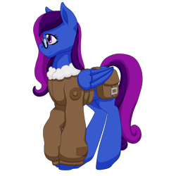 Size: 2000x2000 | Tagged: safe, artist:glacierfrostclaw, oc, oc:paintcraft, pegasus, pony, bomber jacket, clothes, female, glasses, jacket, saddle bag, standing