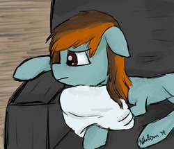 Size: 400x344 | Tagged: safe, artist:nobleboron, oc, oc:mercury vapour, earth pony, pony, sad, sofa, solo, tired