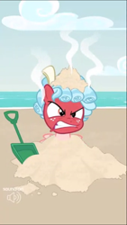 Size: 720x1280 | Tagged: safe, screencap, cozy glow, pegasus, pony, spoiler:s09, angry, beach, cozy glow is not amused, red face, sand, the most evil q&a ever