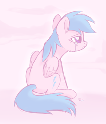 Size: 920x1076 | Tagged: safe, artist:prince-lionel, firefly, pegasus, pony, abstract background, crying, female, mare, sad, sitting, solo