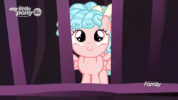 Size: 1280x720 | Tagged: safe, screencap, cozy glow, pegasus, pony, the beginning of the end, animated, cage, cozybetes, cute, discovery family logo, female, filly, looking at you, solo