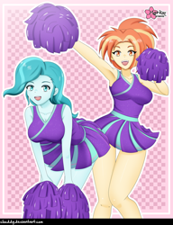 Size: 1444x1882 | Tagged: safe, artist:clouddg, lighthoof, shimmy shake, human, 2 4 6 greaaat, equestria girls, armpits, cheerleader, equestria girls-ified, female, looking at you, pom pom, signature, smiling