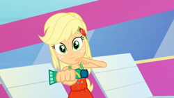 Size: 1920x1080 | Tagged: safe, screencap, applejack, better together, equestria girls, i'm on a yacht, geode of super strength, magical geodes, sleeveless, solo, sunscreen