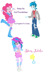 Size: 1294x2111 | Tagged: safe, artist:12amuwu, artist:selenaede, pinkie pie, thunderbass, equestria girls, female, fusion, fusion:storm jubilee, heterochromia, male, pinkiebass, shipping, straight