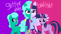 Size: 1920x1080 | Tagged: safe, artist:徐詩珮, glitter drops, twilight sparkle, twilight sparkle (alicorn), alicorn, pony, equestria girls, my little pony: the movie, base used, equestria girls-ified, female, lesbian, parents:glitterlight, ponied up, shipping