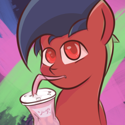 Size: 1200x1200 | Tagged: safe, artist:emerson-vzn, oc, pegasus, pony, bust, cel shading, cup, digital art, drinking, japanese, neon, pegasus oc, portrait, shading, soda, solo, straw