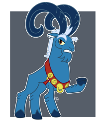 Size: 1182x1417 | Tagged: safe, artist:redpalette, grogar, the beginning of the end, cloven hooves, gray background, male, raised hoof, ram, simple background, solo