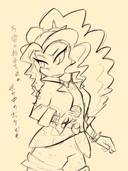 Size: 1534x2048 | Tagged: safe, artist:noupu, adagio dazzle, equestria girls, clothes, japanese, microphone, monochrome, shirt, shorts, solo, spiked wristband, translated in the comments, translation request, wristband