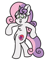 Size: 700x900 | Tagged: safe, artist:threetwotwo32232, sweetie belle, pony, unicorn, growing up is hard to do, female, jojo's bizarre adventure, koichi pose, mare, parody