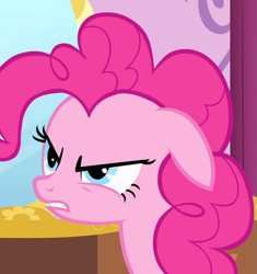 Size: 745x791 | Tagged: safe, derpibooru import, screencap, pinkie pie, earth pony, pony, green isn't your color, angry, carousel boutique, cropped, female, floppy ears, forever, frown, glare, mare, narrowed eyes, reaction image, solo, teeth grinding