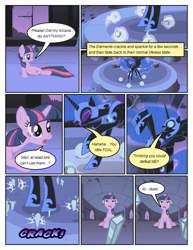 Size: 612x792 | Tagged: safe, artist:newbiespud, edit, edited screencap, screencap, nightmare moon, twilight sparkle, unicorn twilight, alicorn, pony, unicorn, comic:friendship is dragons, friendship is magic, castle of the royal pony sisters, comic, dialogue, female, hoof shoes, mare, onomatopoeia, rearing, screencap comic