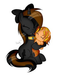 Size: 1140x1416 | Tagged: safe, artist:mintoria, oc, oc only, oc:catrina mewale, oc:sunrise gleam, pony, base used, fangs, female, filly, hug, mother and child, mother and daughter, parent and child, simple background, transparent background