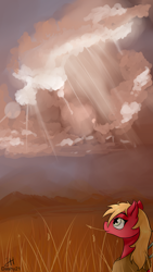 Size: 2160x3840 | Tagged: safe, artist:dashy21, big macintosh, pony, cloud, mountain, mountain range, scenery, solo, straw in mouth