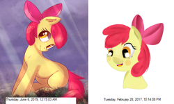 Size: 1885x1134 | Tagged: safe, artist:autumnvoyage, apple bloom, earth pony, pony, comparison, draw this again, female, redraw