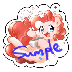 Size: 756x756 | Tagged: safe, artist:tomitake, derpibooru import, pinkie pie, earth pony, pony, batter, bowl, cute, diapinkes, female, food, hoof hold, mare, open mouth, pixiv, sample, solo, whisk