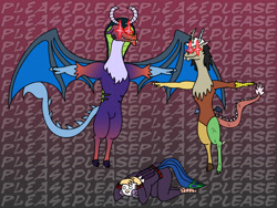 Size: 1596x1200 | Tagged: safe, artist:ultimatum323, idw, cephelus, cosmos (character), discord, eris, king discord (r63), princess eris, draconequus, asserting dominance, rule 63, t pose