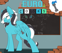 Size: 5800x4964 | Tagged: safe, artist:beardie, oc, oc only, oc:euro, pegasus, pony, chalkboard, reference sheet