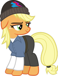 Size: 1001x1301 | Tagged: safe, artist:anime-equestria, derpibooru import, applejack, earth pony, pony, alternate hairstyle, beanie, belt, clothes, female, freckles, hat, hip hop, jeans, long sleeved shirt, mare, pants, shirt, simple background, smiling, solo, transparent background, vector