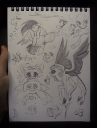 Size: 2409x3165 | Tagged: safe, artist:ecolinegd, oc, earth pony, pony, creepy, crossover, good omens, monochrome, ponified, sketch, traditional art, wings