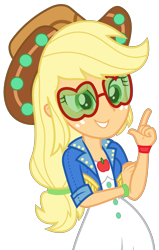 Size: 1897x2991 | Tagged: safe, artist:sketchmcreations, applejack, better together, choose your own ending, equestria girls, inclement leather, applejack's festival hat, applejack's sunglasses, female, glasses, music festival outfit, pointing, simple background, smiling, solo, sunglasses, transparent background, vector