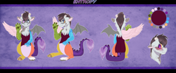 Size: 2000x830 | Tagged: safe, artist:bijutsuyoukai, oc, oc:entropy, draconequus, blushing, glasses, male, reference sheet, solo