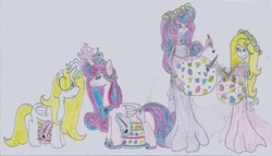 Size: 1280x734 | Tagged: safe, artist:nephilim rider, princess flurry heart, oc, alicorn, pony, equestria girls, adult, alicorn oc, belly, belly painting, easter, female, holiday, human ponidox, magic, magic aura, mama flurry, mother and child, mother and daughter, multiple pregnancy, offspring, offspring's offspring, older, older flurry heart, paintbrush, painting, parent and child, parent:oc:shimmering glow, parent:princess flurry heart, parents:canon x oc, pregnant, self ponidox, traditional art, wreath