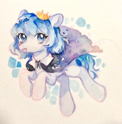 Size: 1280x1299 | Tagged: safe, artist:nitrogenowo, oc, oc only, pony, blue eyes, crown, jewelry, regalia, short mane, watercolor painting