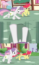 Size: 1600x2688 | Tagged: safe, edit, edited screencap, screencap, apple bloom, sweetie belle, growing up is hard to do, comic, cutie mark, galloping, hooves, looking down, older, older apple bloom, older cmc, older sweetie belle, saddle bag, screencap comic, smiling, speeding, the cmc's cutie marks