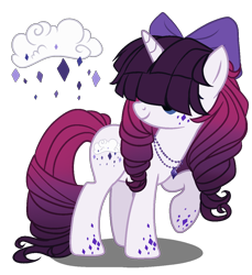 Size: 1100x1200 | Tagged: safe, artist:gihhbloonde, oc, pony, unicorn, base used, bow, female, hair bow, hair over eyes, magical lesbian spawn, mare, offspring, parent:rarity, parent:songbird serenade, raised hoof, simple background, solo, transparent background