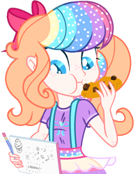 Size: 736x917 | Tagged: safe, artist:awoomarblesoda, oc, oc:frosting, equestria girls, base used, cookie, female, food, rainbow hair, simple background, solo, transparent background