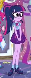 Size: 251x613 | Tagged: safe, screencap, pinkie pie, sci-twi, twilight sparkle, better together, equestria girls, fomo, clothes, cropped, cute, female, geode of telekinesis, glasses, legs, magical geodes, offscreen character, ponytail, shoes, skirt, smiling, socks