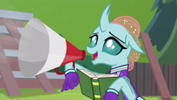 Size: 1920x1080 | Tagged: safe, screencap, ocellus, changedling, changeling, 2 4 6 greaaat, book, cheerleader outfit, clothes, megaphone, solo