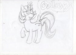 Size: 3509x2550 | Tagged: safe, artist:waterspirit12, galaxy (g1), pony, unicorn, g1, bow, female, g1 to g4, generation leap, magic, mare, monochrome, simple background, solo, tail bow, traditional art, white background