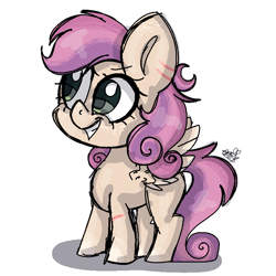 Size: 768x768 | Tagged: safe, artist:awoomarblesoda, oc, oc:taffy strings, pegasus, pony, female, filly, magical lesbian spawn, offspring, parent:scootaloo, parent:sweetie belle, parents:scootabelle, simple background, solo, spread wings, transparent background, wings