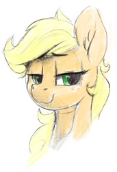 Size: 945x1385 | Tagged: safe, artist:dimfann, derpibooru import, applejack, earth pony, pony, bust, simple background, sketch, solo, white background