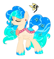 Size: 1280x1397 | Tagged: safe, artist:crystal-tranquility, oc, original species, pond pony, deviantart watermark, eyes closed, female, mare, obtrusive watermark, simple background, solo, transparent background, watermark