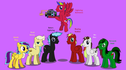 Size: 3335x1872 | Tagged: safe, artist:lightning_musicwave, oc, oc:blazing saddles, oc:brass melody, oc:fernando jesús, oc:lightning musicwave, oc:neo star, oc:saturn lightning, oc:soloist song, alicorn, earth pony, pegasus, pony, tau cannon