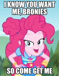 Size: 628x800 | Tagged: safe, edit, pinkie pie, accountibilibuddies, better together, choose your own ending, equestria girls, bronybait, geode of sugar bombs, impact font, looking at you, magical geodes, seductive, she knows, text edit