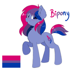 Size: 1000x1000 | Tagged: safe, artist:itazurana, oc, oc only, oc:bipony (female), earth pony, pony, 20biteen, bisexual, bisexual pride flag, blushing, chest fluff, cute, ear fluff, earth pony oc, eye clipping through hair, female, flag, graveyard of comments, grin, happy, lgbt, looking at you, mare, multicolored hair, neck fluff, ocbetes, ponified, pride, pride flag, pride ponies, raised hoof, simple background, smiling, solo, text, white background