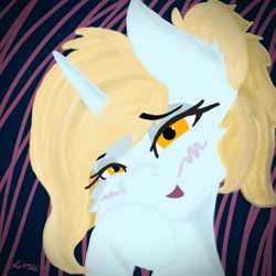 Size: 1080x1080 | Tagged: safe, artist:kotwitz, oc, oc:aria taitava, pony, unicorn, abstract background, blushing, solo