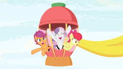 Size: 1600x900 | Tagged: safe, screencap, apple bloom, scootaloo, sweetie belle, pony, growing up is hard to do, cheering, cutie mark crusaders, elated, excited, ferris wheel, goofing off, happy, older, older apple bloom, older cmc, older scootaloo, older sweetie belle, pod, seatbelt, sky