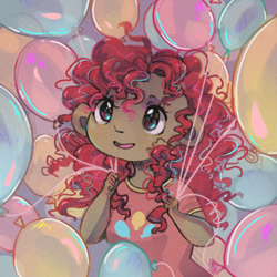 Size: 500x500 | Tagged: safe, artist:rumbletree6, derpibooru import, pinkie pie, human, balloon, child, cute, dark skin, diapinkes, female, humanized, open mouth, smiling, solo